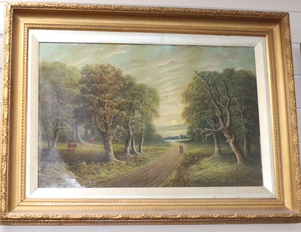 English School (19th century), Figures on a country lane, oil on canvas, 39.5cm x 59.5cm